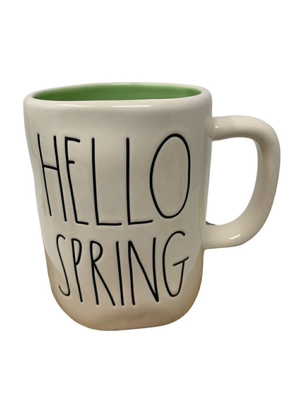 Rae Dunn Hello Spring Mug Coffee Cup Ceramic Farmhouse Magenta White Green LL